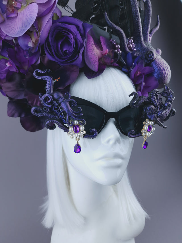 Pearls & Swine: Bespoke Commission Purple & Black Ship Headdress with Sunglasses