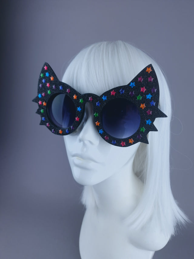 "Meowzer" Black Glitter Star Cat Sunglasses