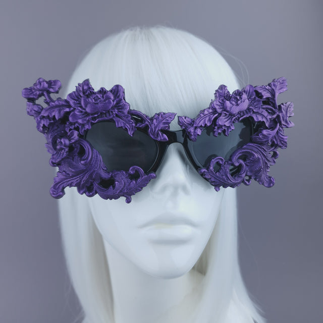 Pearls & Swine: Purple Filigree Cat Eye Sunglasses "Lamia"