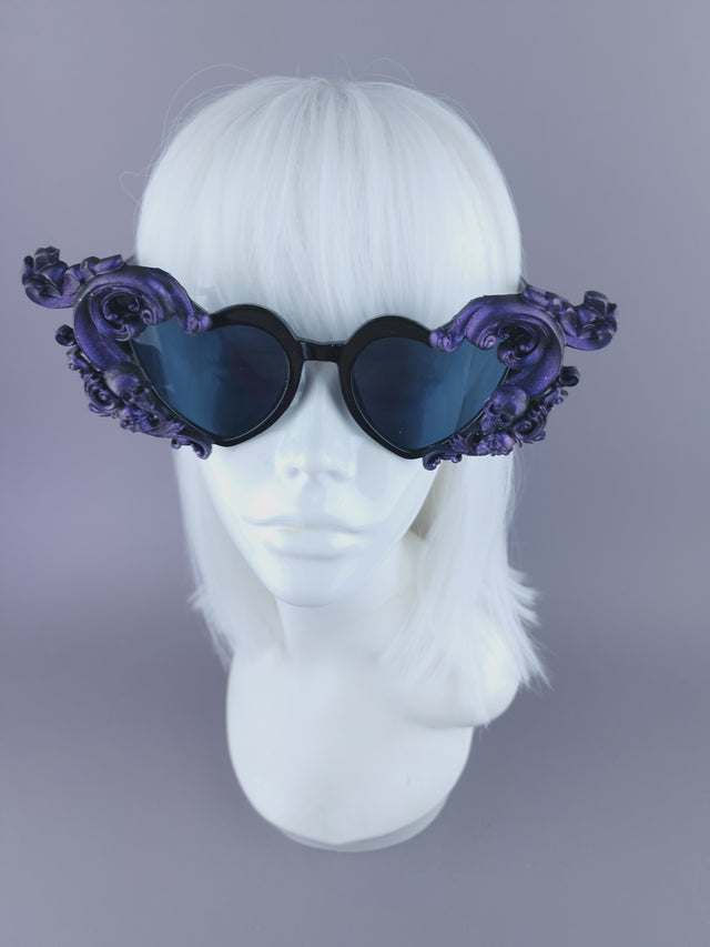 "Jupiter" Purple & Black Filigree Heart Shaped Sunglasses