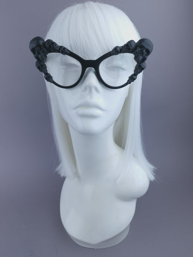 Pearls & Swine: Black Skull Cateye Sunglasses with Clear or Prescription Lenses