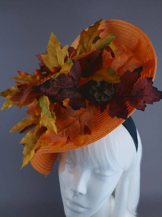 "Maple" Orange Autumn Leaf & Pumpkins Hat