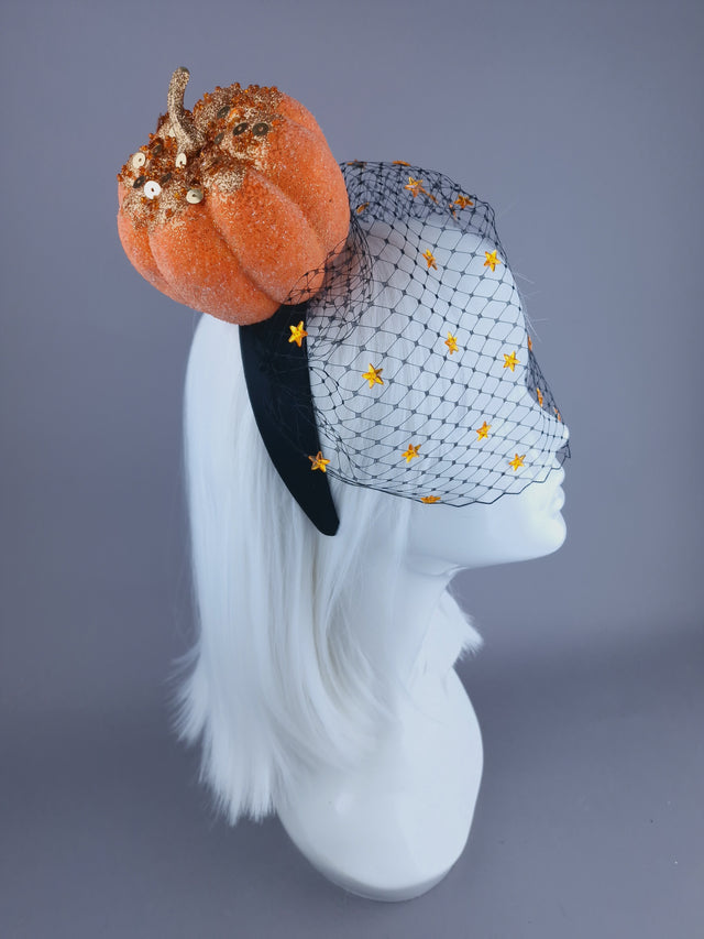 "All Hallows" Orange Pumpkin & Star Veil Headdress