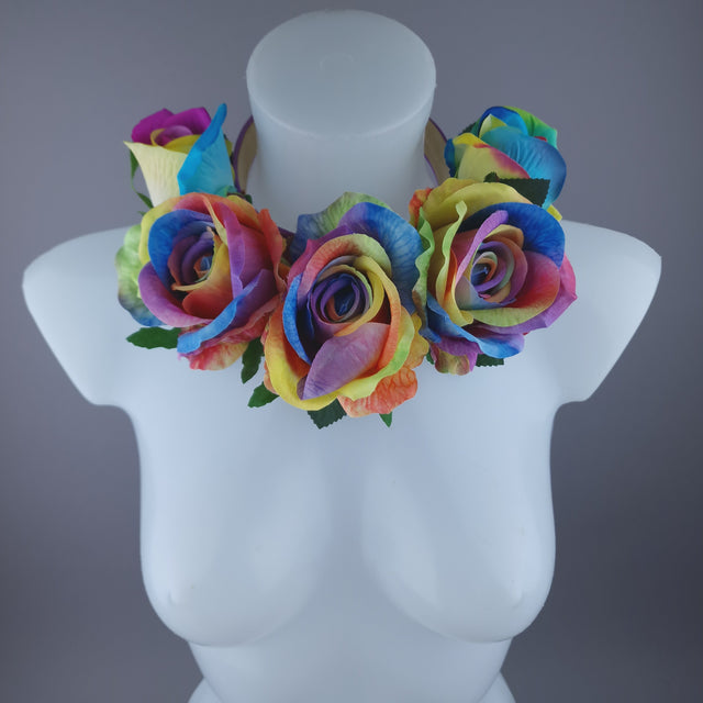 Pearls & Swine: Pride Rainbow Rose Flower Headdress & Neckpiece