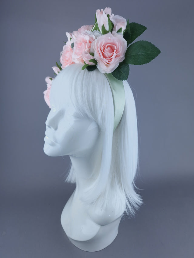 "Ida" Pastel Pink Rose & Rosebud Flower Headdress