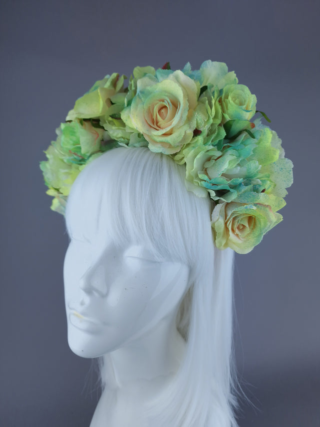 "Lime" Green Rose & Flower Headdress & Neckpiece