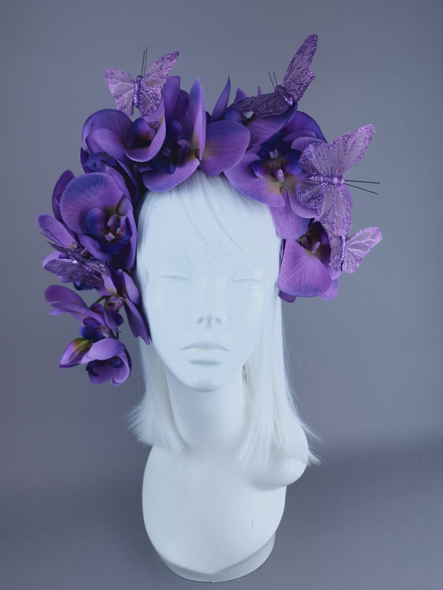 "Badriyah" Purple Orchid & Butterfly Headdress