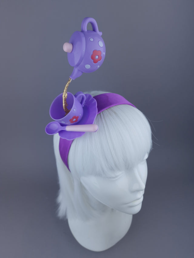 Pearls & Swine Headpiece Purple Teapot Pouring into Teacup