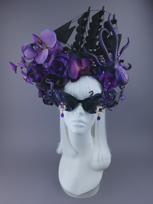 Bespoke Commission: Purple & Black Ship Headdress with Sunglasses