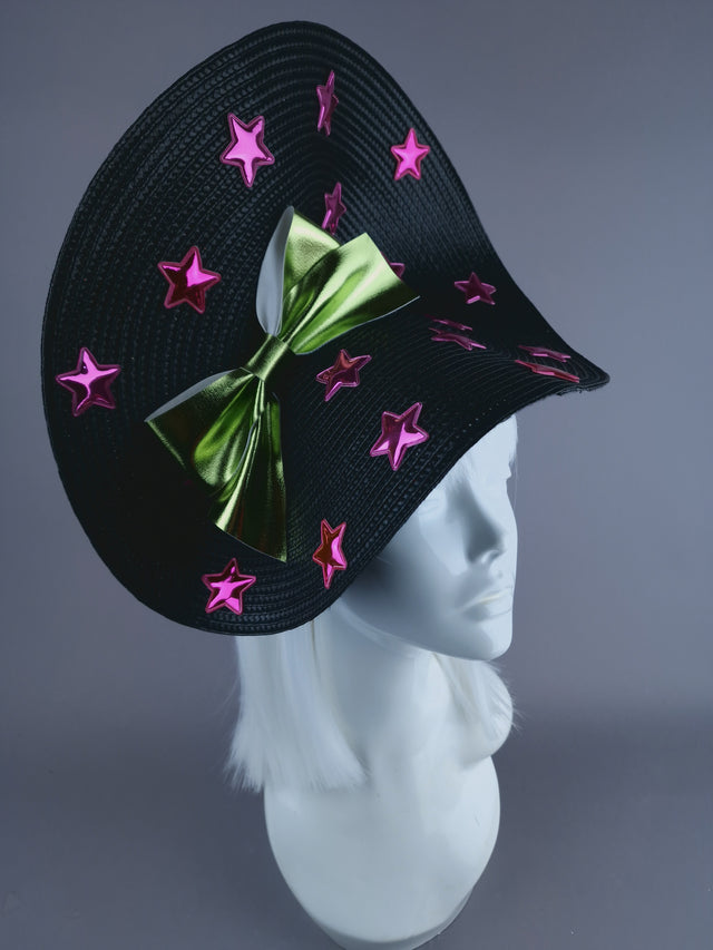 "Twinx" Green Bow with Pink Stars Black Hat