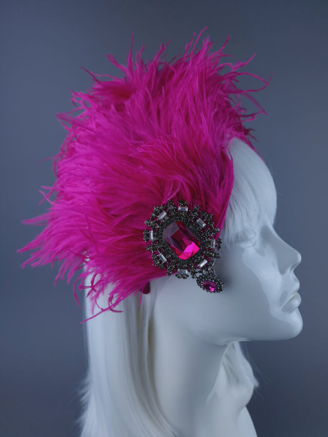 "Nomi" Pink Feather Headdress with Jewel