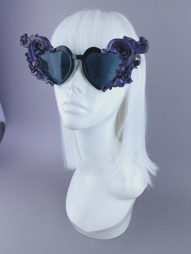 "Jupiter" Purple & Black Filigree Heart Shaped Sunglasses
