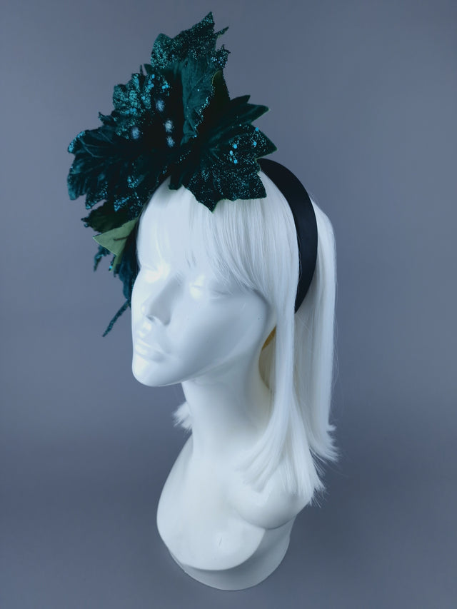 Dark Teal Green Poinsettia Xmas Headdress