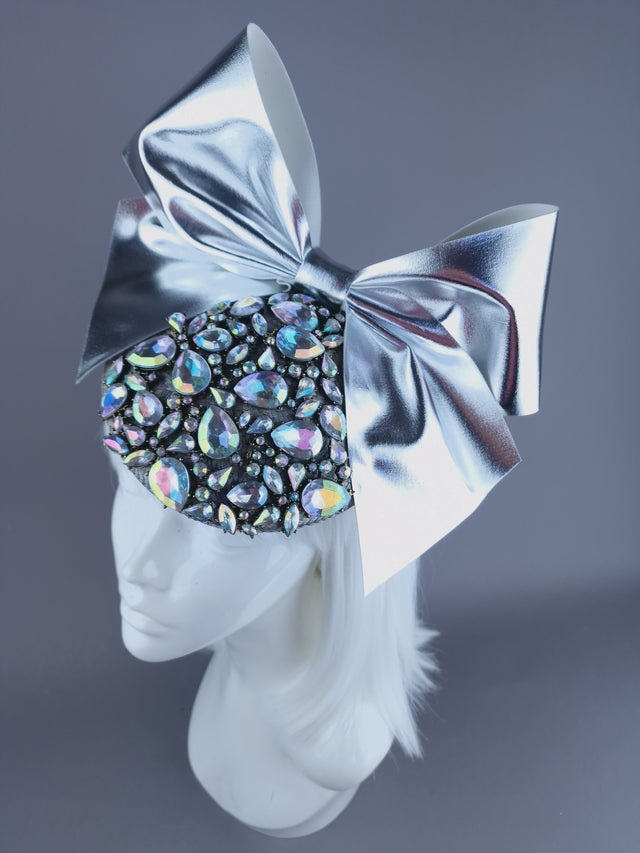 "Diella" Grey Jewel & Silver Bow Fascinator Hat