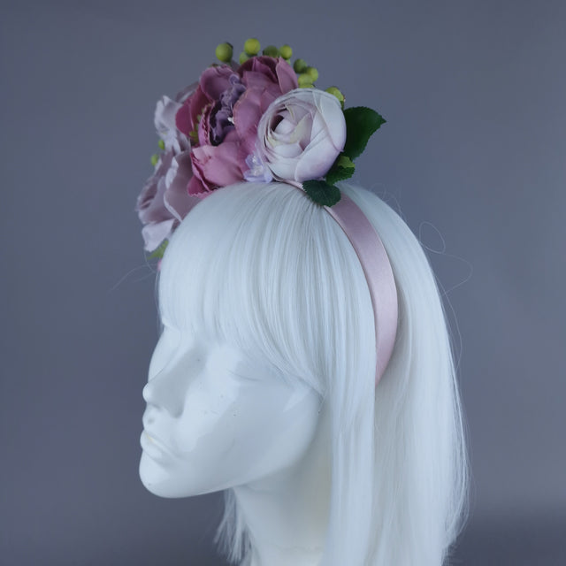 "Amethyst" Pink & Purple Rose & Peony Flower Headdress
