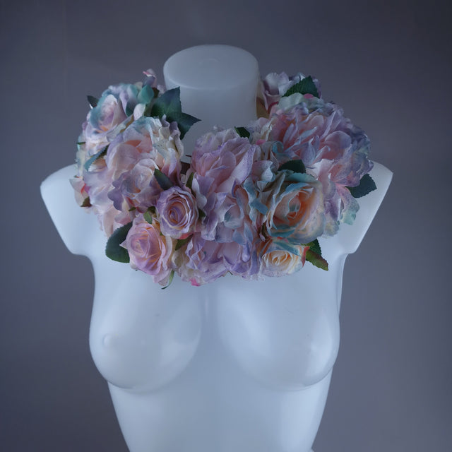 "Bonnie" Pastel Rose & Flower Headdress & Neckpiece