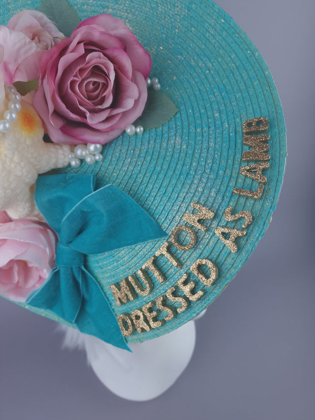 "Mutton Dressed As Lamb" Roses & Pearls Quote Hat