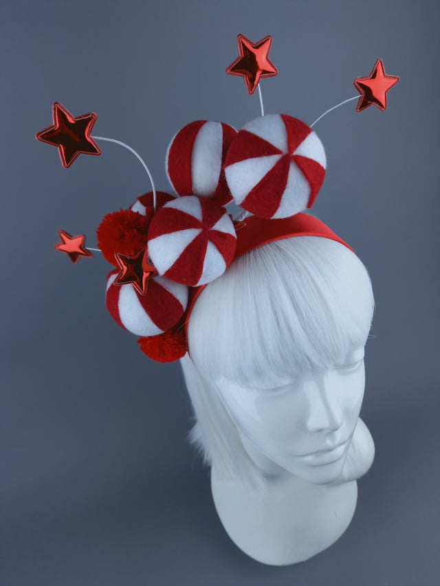 Red & White Balls & Stars Xmas Headdress