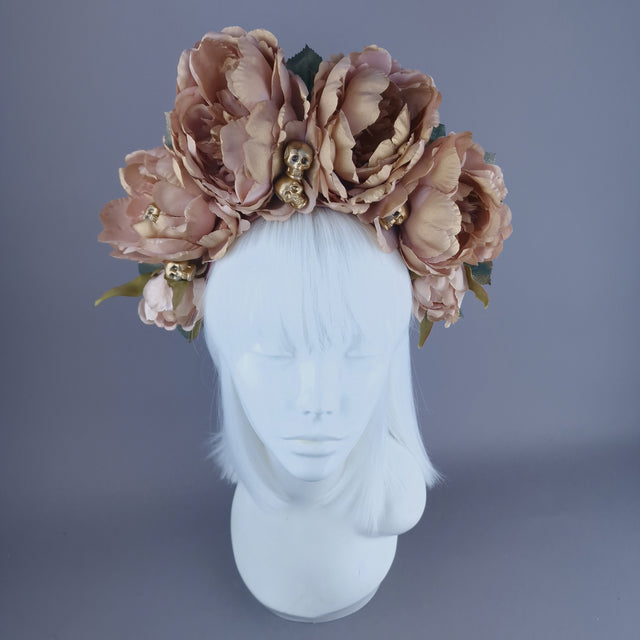 "Sunset" Dusky Pink/Gold Rose Flower Headdress & Skulls