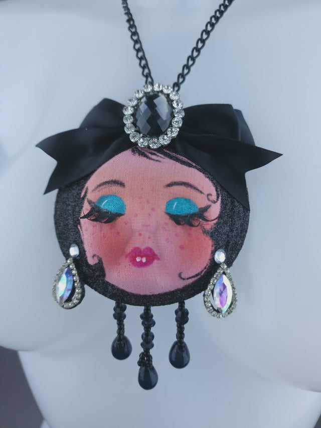 Dollface & Blinking Eye Necklace Brooch Jewellery