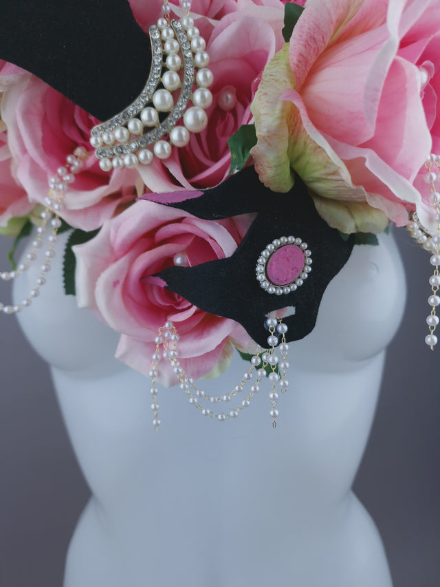 Pearls & Swine: Sexy Pink Roses & Pearls Neckpiece "WAP"