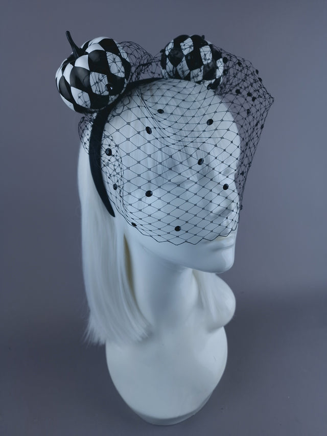 "Boo" Black & White Pumpkin Ear Veil Headdress