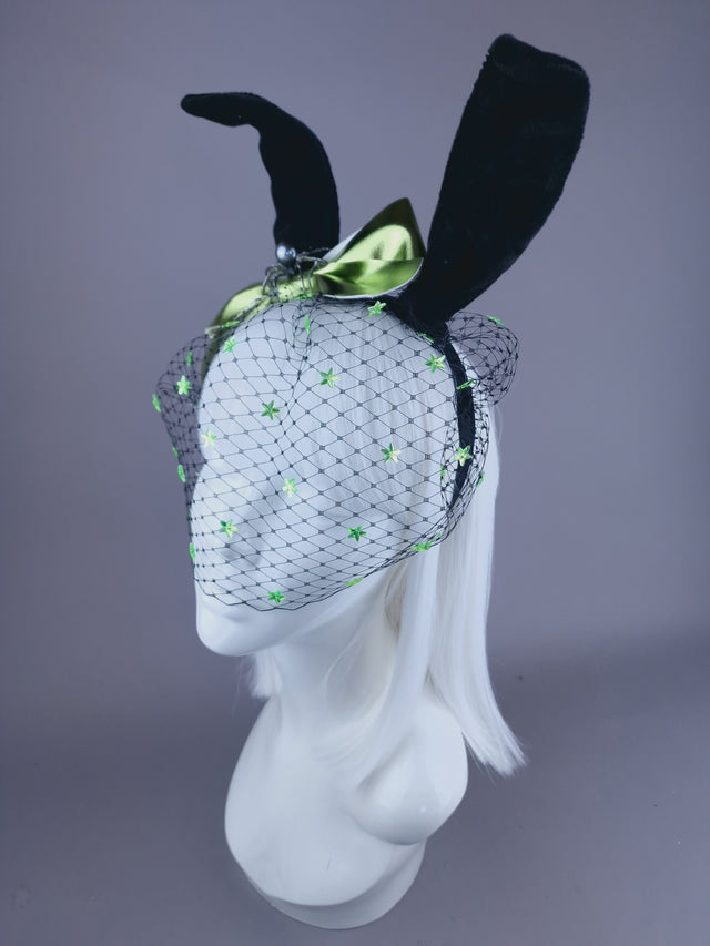 "Bad Bunny" Rabbit & Green Bow Veil Headdress