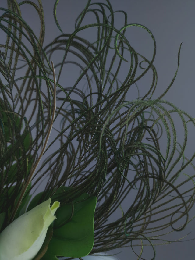 Pearls & Swine: Maximalist White Orchid Floral Feather Headpiece with Parrot
