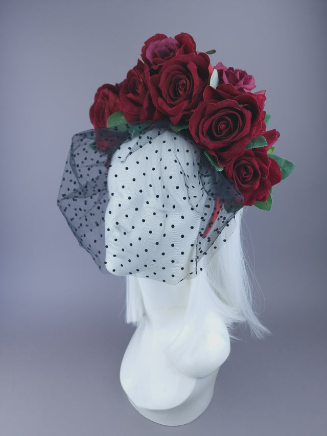 "Illusion" Red Rose & Veil Flower Headdress