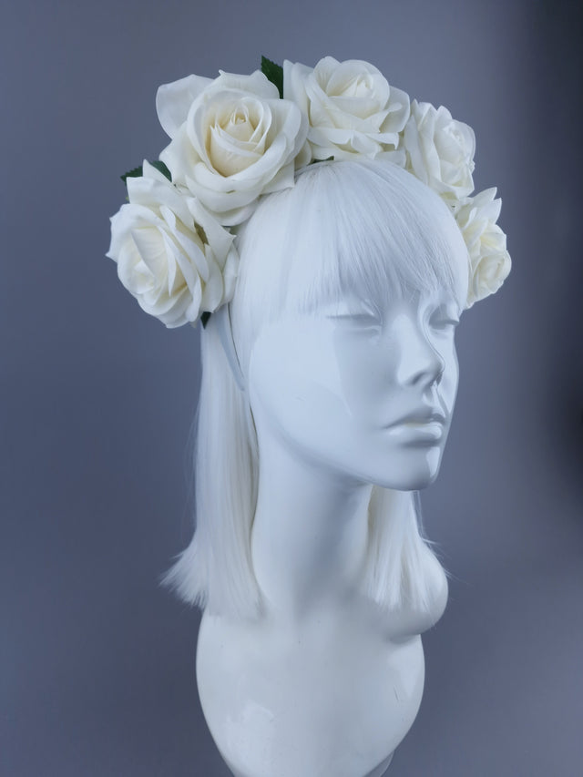 "Eva" Ivory Velvet Rose Flower Headdress & Neckpiece