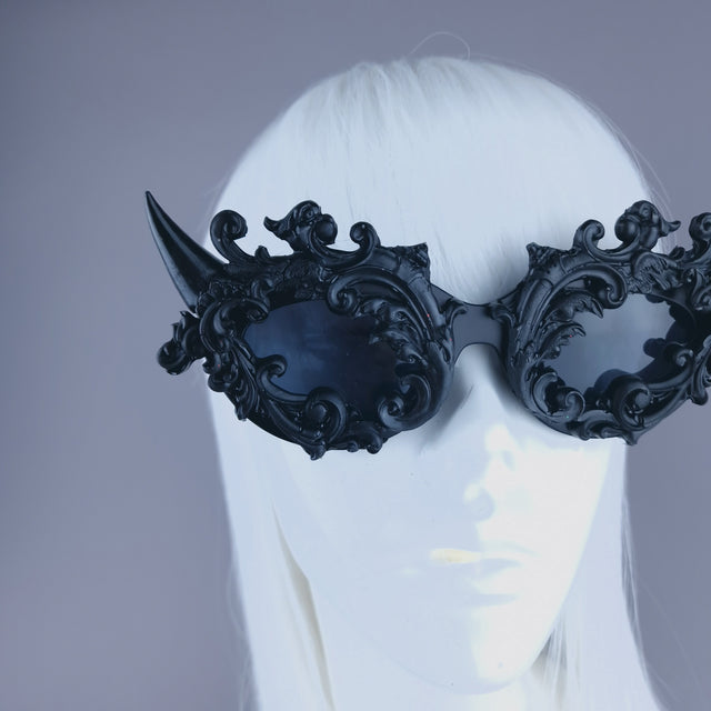 "Superbeast" Black Filigree Ornate Devil Horn Sunglasses