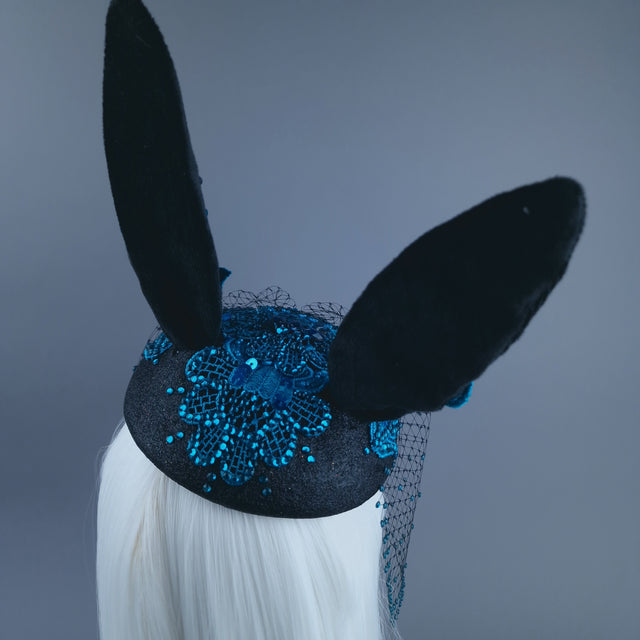 "Luhlaza" Blue Lace Bunny Rabbit Ear Fascinator Hat