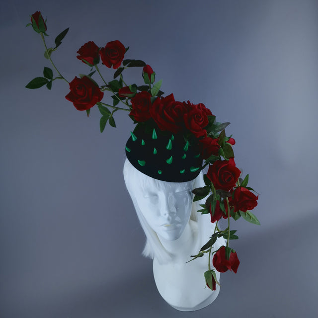 "Caresse De Roses" Red Rose & Thorns Fascinator Hat