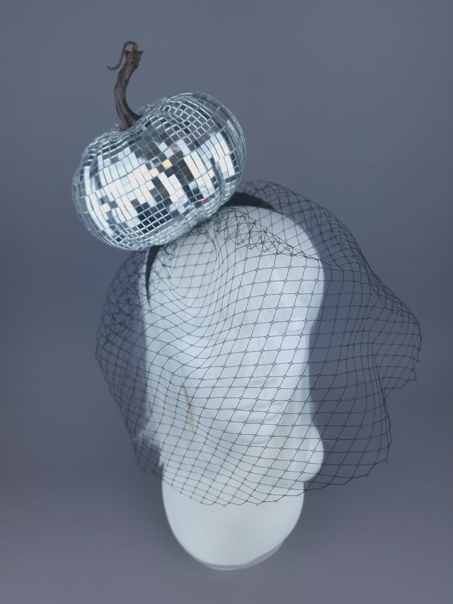 Pearls & Swine: Mirror Ball Pumpkin Veil Headdress "Last Dance"