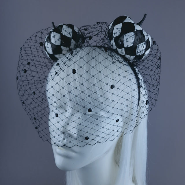 "Boo" Black & White Pumpkin Ear Veil Headdress