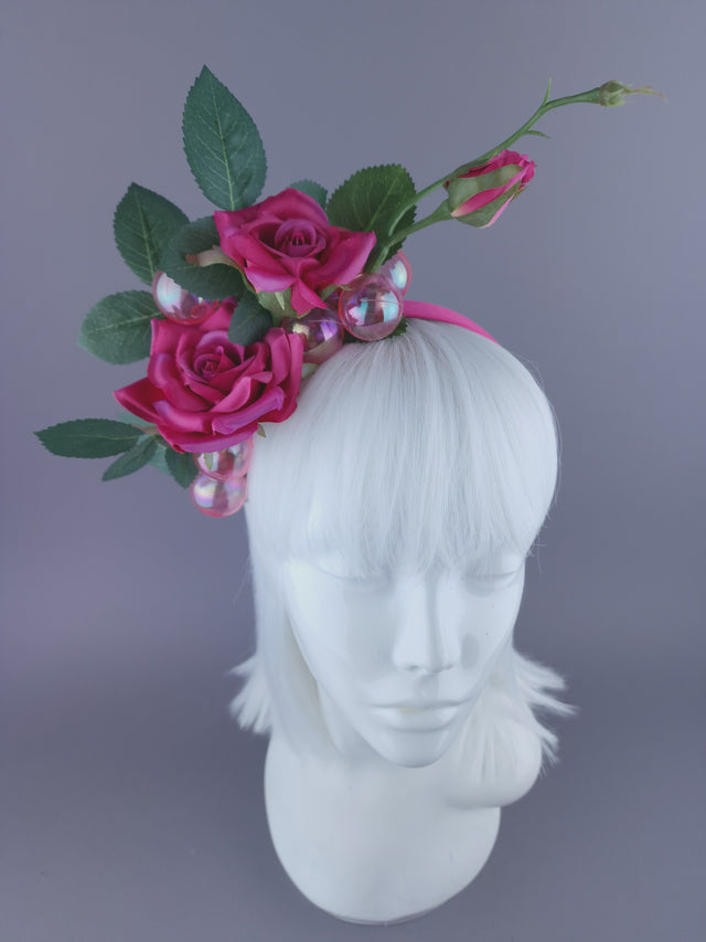 "Dianthe" Pink Flowers & Bubbles Headdress