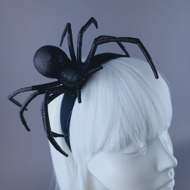 "Charlotte" Black Glitter Spider Headpiece