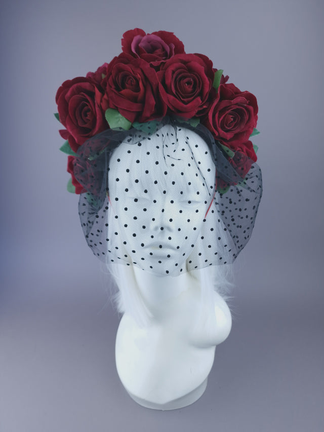 "Illusion" Red Rose & Veil Flower Headdress