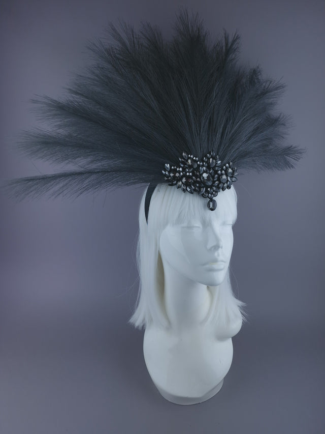 "Sassi" Grey Showgirl Jewel Headdress