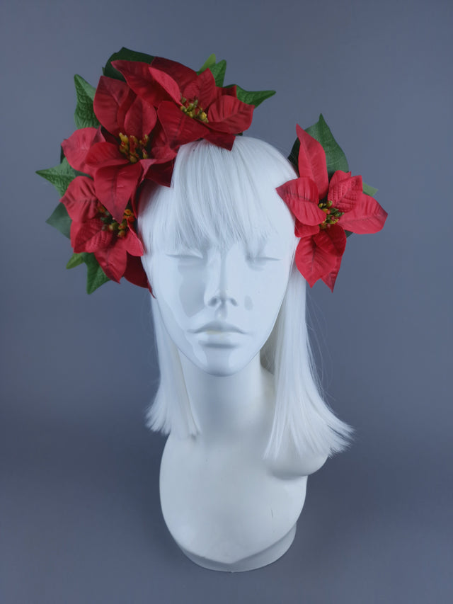 Red Poinsettia Xmas Headdress