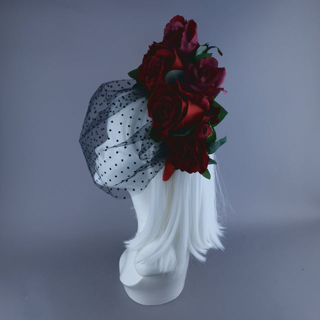 "Illusion" Red Rose & Veil Flower Headdress