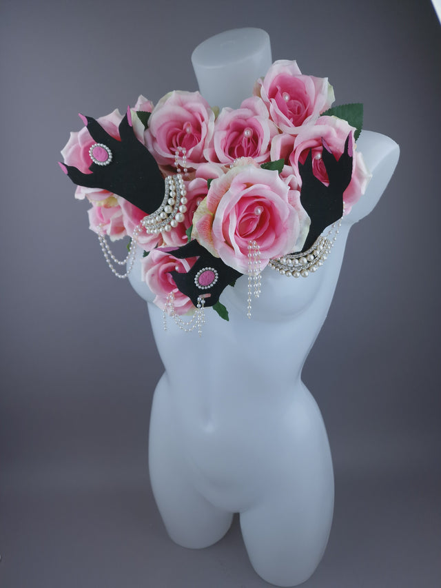 Pearls & Swine: Sexy Pink Roses & Pearls Neckpiece "WAP"
