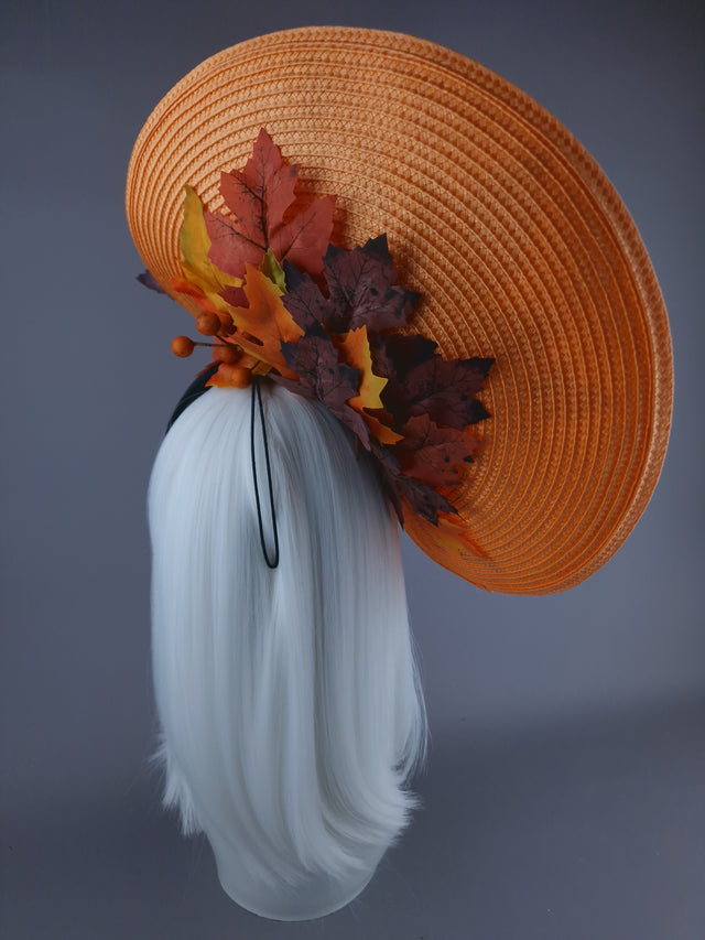 "Maple" Orange Autumn Leaf & Pumpkins Hat