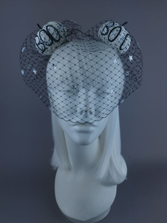 "Boo-Boo" Black & White Pumpkin Ear Veil Headdress