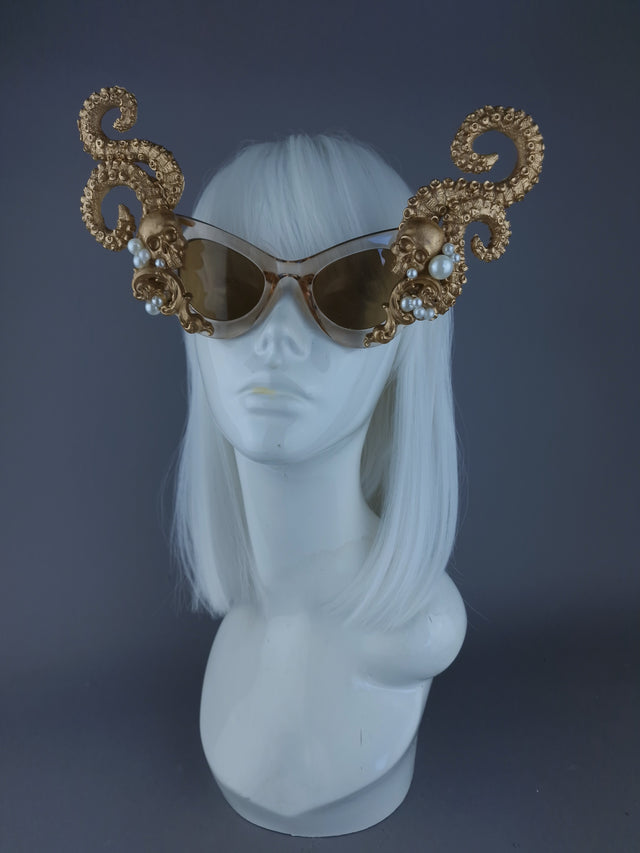 "Astaroth" Gold & Pearl Octopus Kraken Tentacle Sunglasses