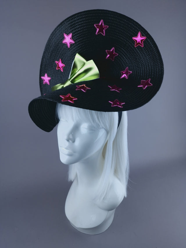 "Twinx" Green Bow with Pink Stars Black Hat