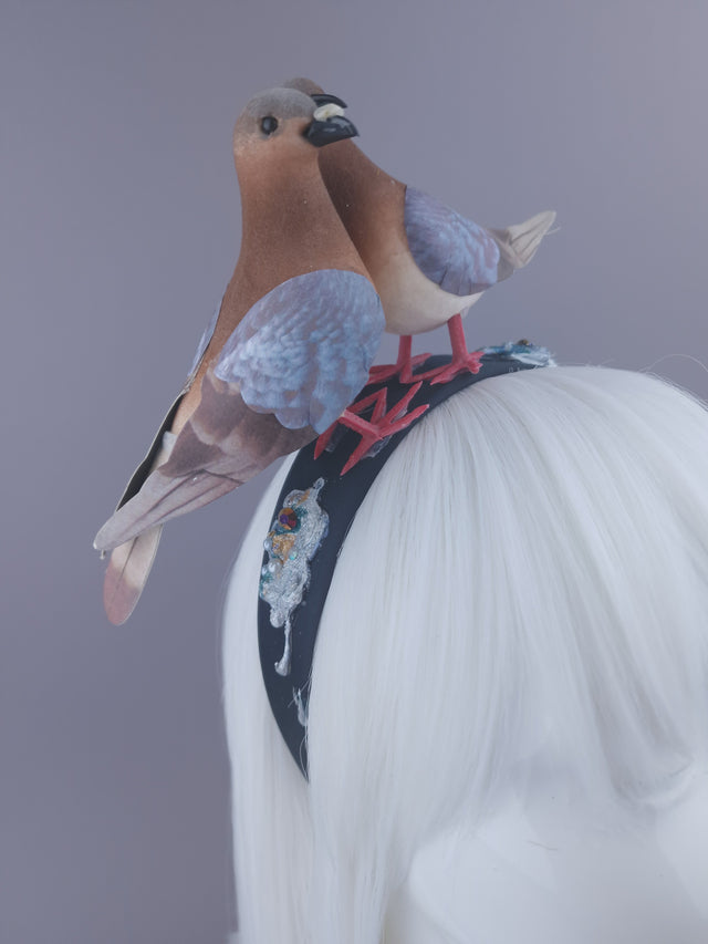 Pearls & Swine: Whimsical Pigeons in Love Headband "Wabi-Sabi"