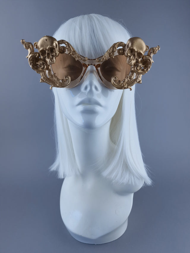 "Divya" Gold Filigree Skull Sunglasses