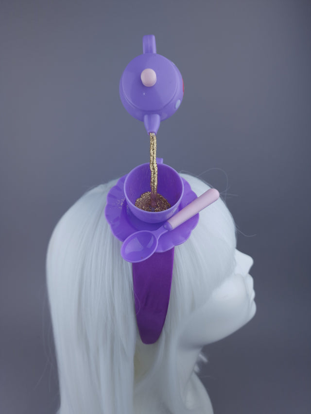 Pearls & Swine Headpiece Purple Teapot Pouring into Teacup