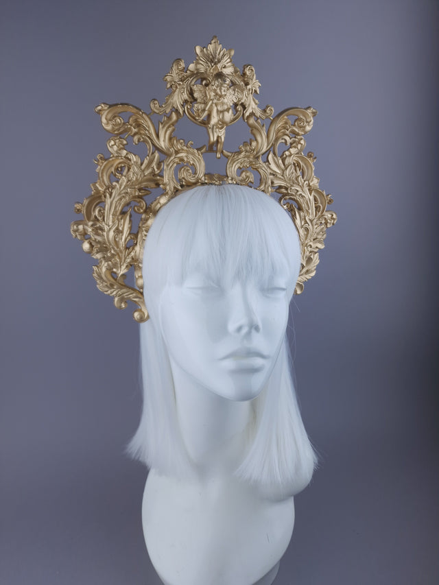 "Revere" Gold Filigree & Cherub Halo Headdress